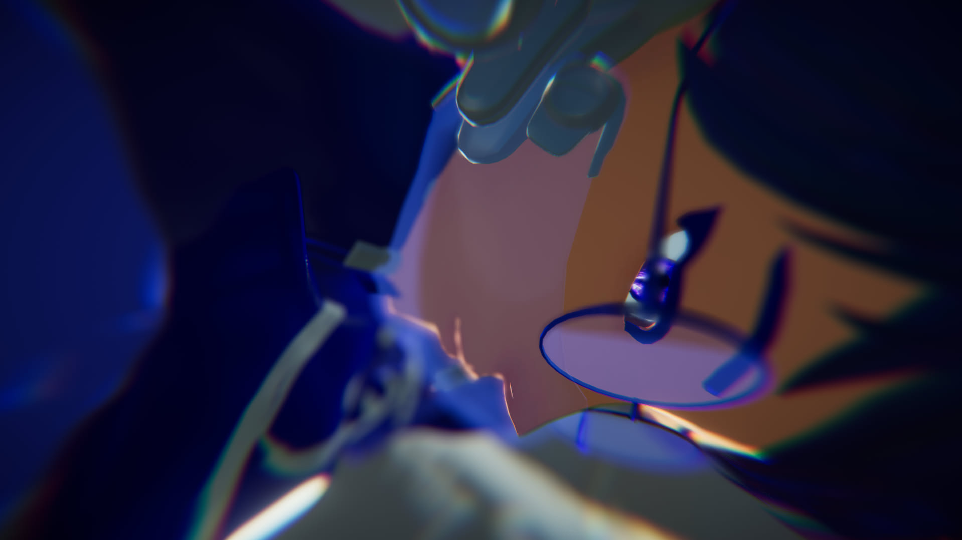 1000xRESIST Gallery Preview, a sci-fi girl in a blue suit with blue hair looking down